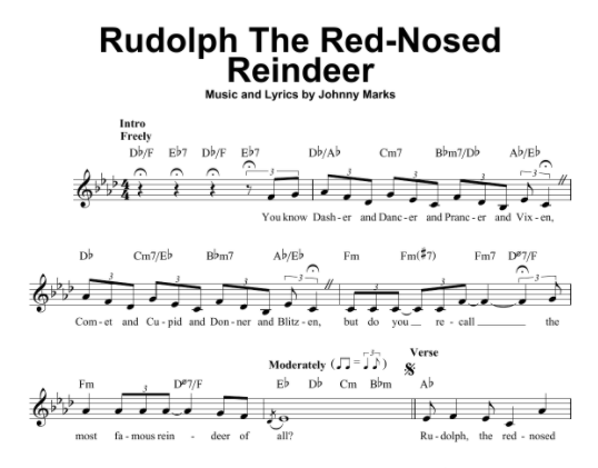 Sheet Music for Rudolph the Red Nosed Reindeer