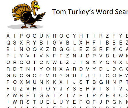 Tom Turkey Word Search